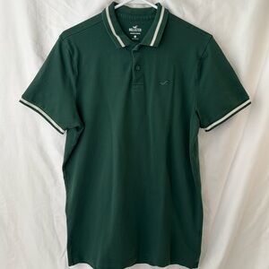 Hollister Men’s  large green and cream polo shirt. Cotton.